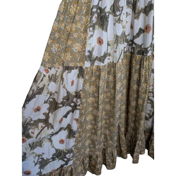 Current Air Floral Patchwork Linen Maxi Dress Medium Prairie Peasant Cottagecore - Picture 4 of 9